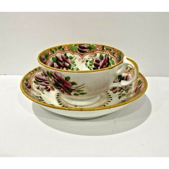 Gaudy Dutch Tea Cup & Saucer Set handpainted roses - Picture 9 of 9